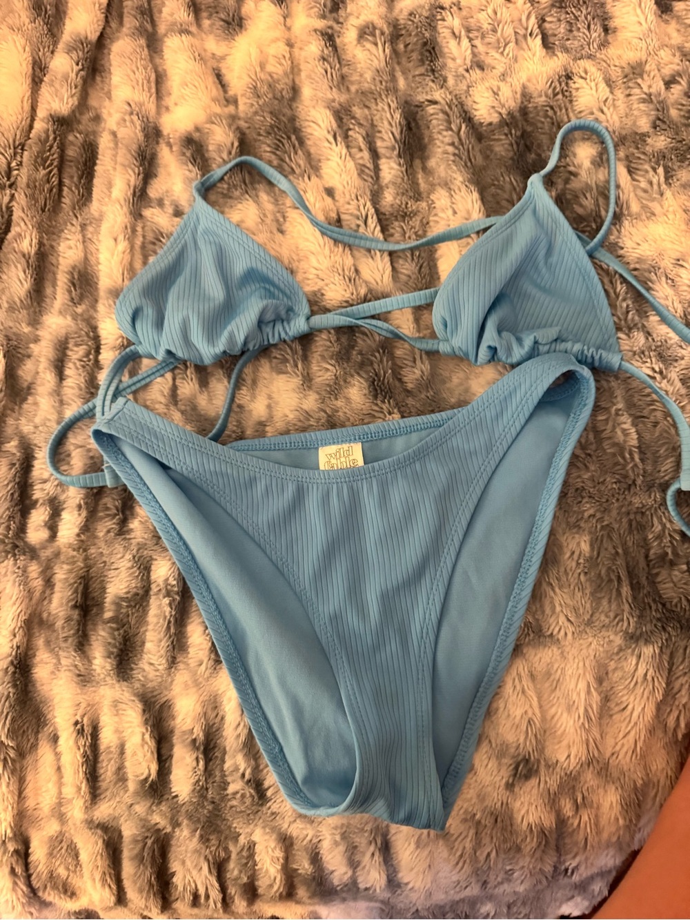 wild fable Light Blue Ribbed Triangle Bikini Set